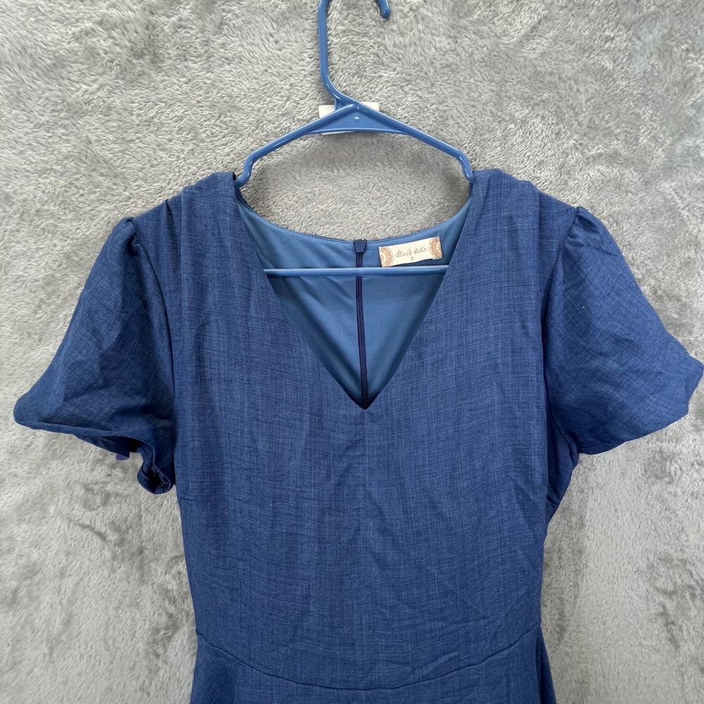 Altar'd State Blue Textured Fit & Flare Mini Dress S Cottagecore Skater Coastal - Picture 4 of 10